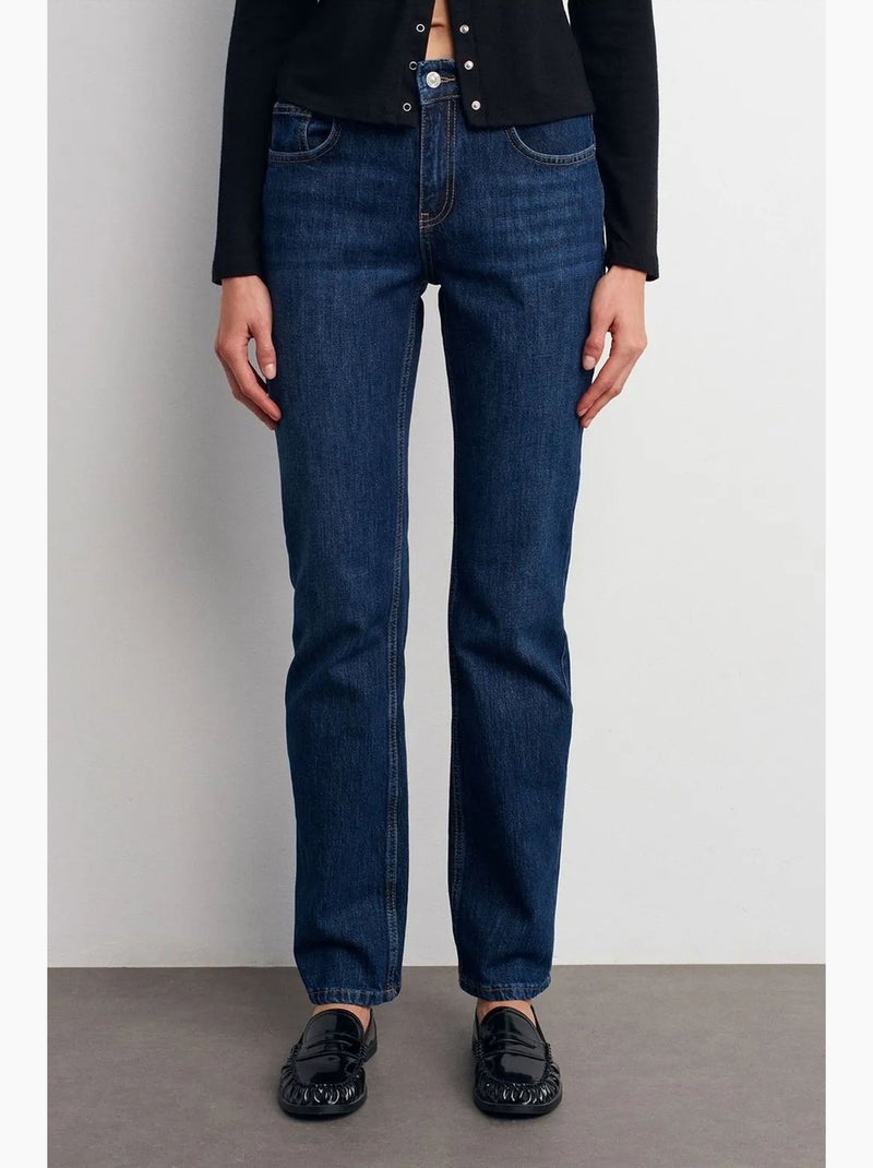 Pantaloni in denim a vita alta a gamba dritta dilvin Blu zaffiro - Kiabi