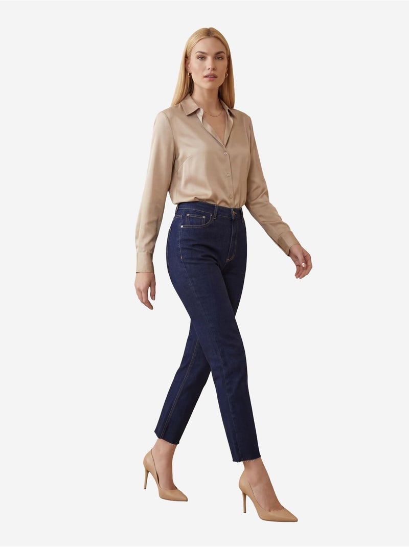 Pantaloni in denim a vita alta a gamba skinny my fashion Blu oltremare - Kiabi