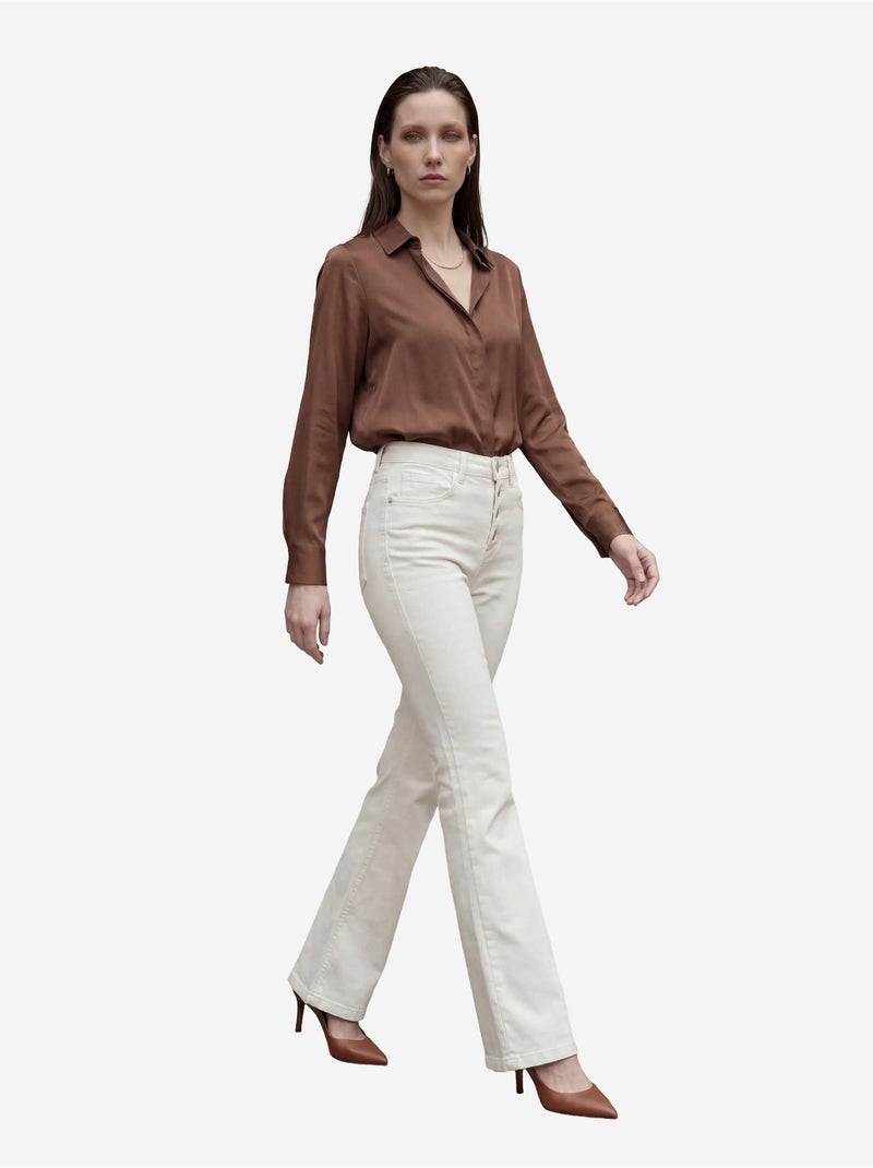 Pantaloni in denim a vita alta a zampa my fashion Crema - Kiabi