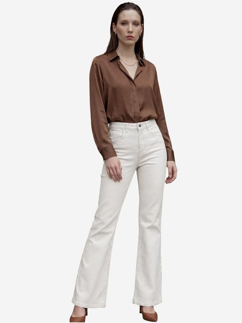 Pantaloni in denim a vita alta a zampa my fashion Crema - Kiabi