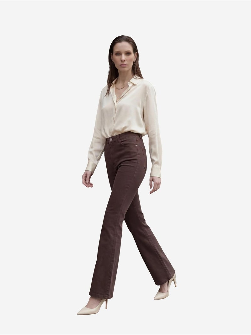 Pantaloni in denim a vita alta a zampa my fashion Marrone scuro - Kiabi