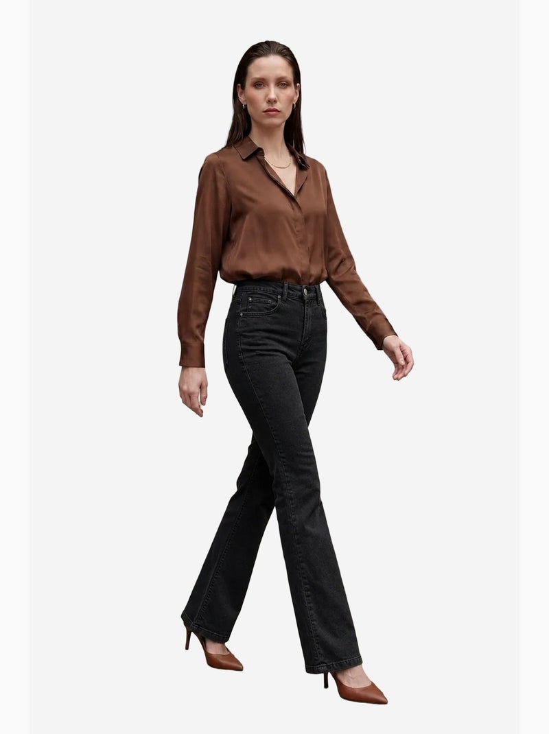 Pantaloni in denim a vita alta a zampa my fashion Nero - Kiabi