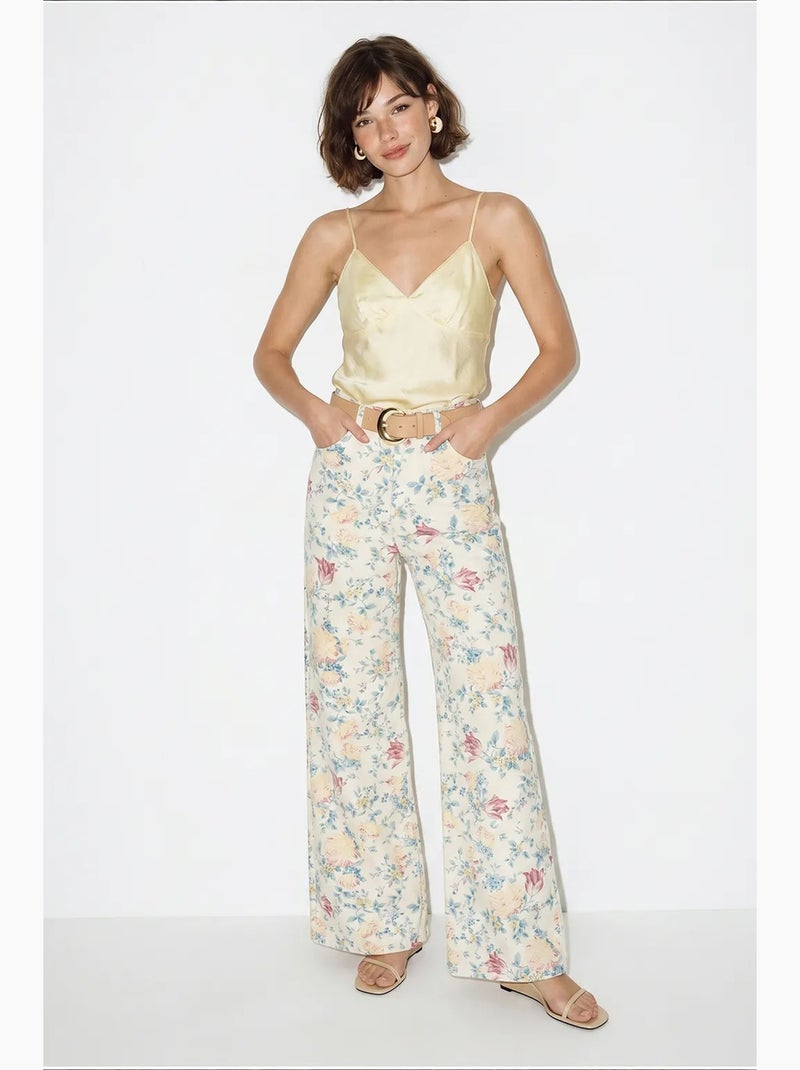 Pantaloni in denim a vita alta con stampa paisley e gamba dritta lucci Bianco - Kiabi