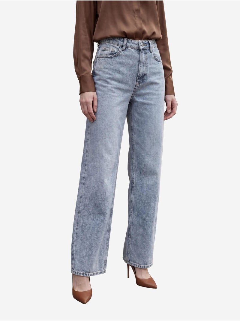 Pantaloni in denim a vita alta e gamba larga con tasche my fashion Blu chiaro - Kiabi