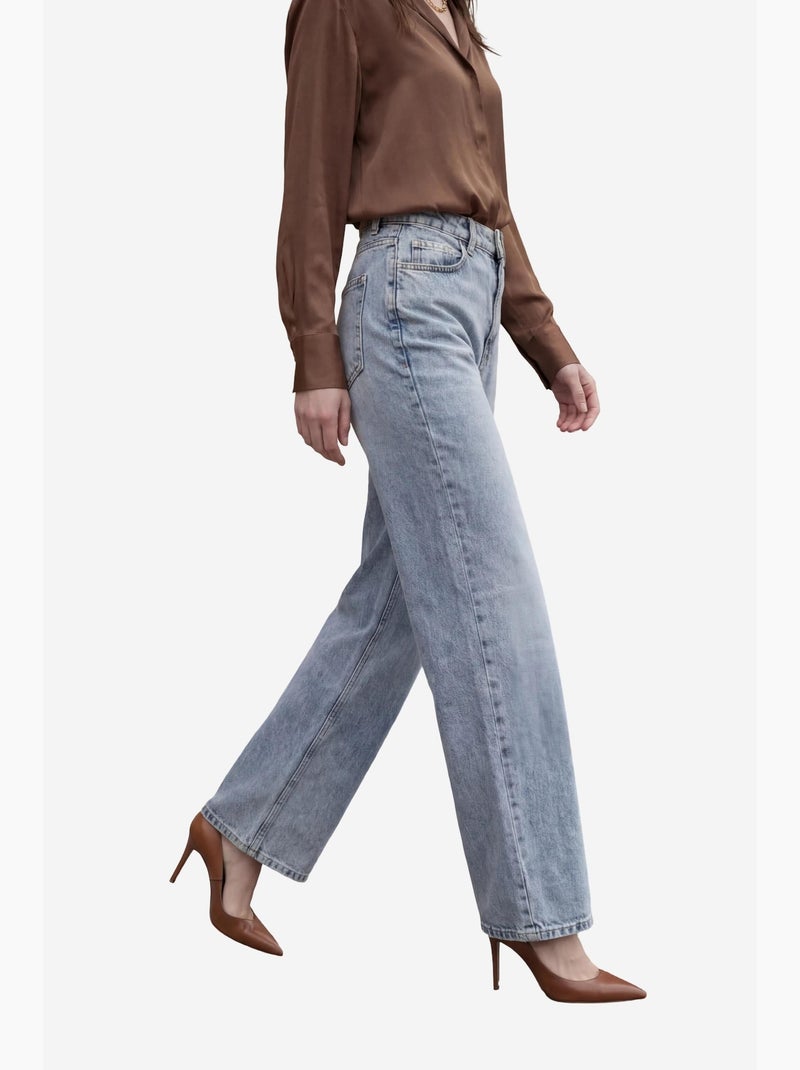 Pantaloni in denim a vita alta e gamba larga con tasche my fashion Blu chiaro - Kiabi