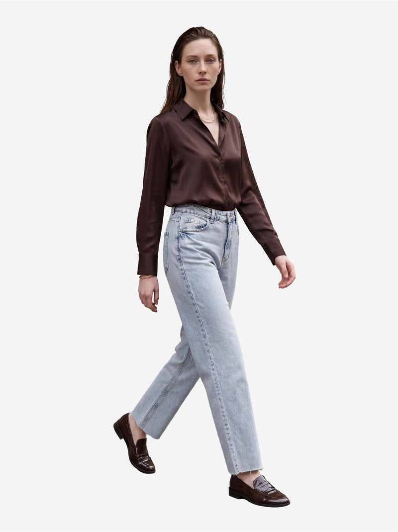 Pantaloni in denim a vita alta, lunghezza alla caviglia, gamba dritta, con tasche my fashion Blu chiaro - Kiabi