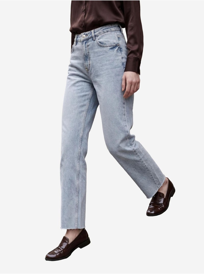 Pantaloni in denim a vita alta, lunghezza alla caviglia, gamba dritta, con tasche my fashion Blu chiaro - Kiabi