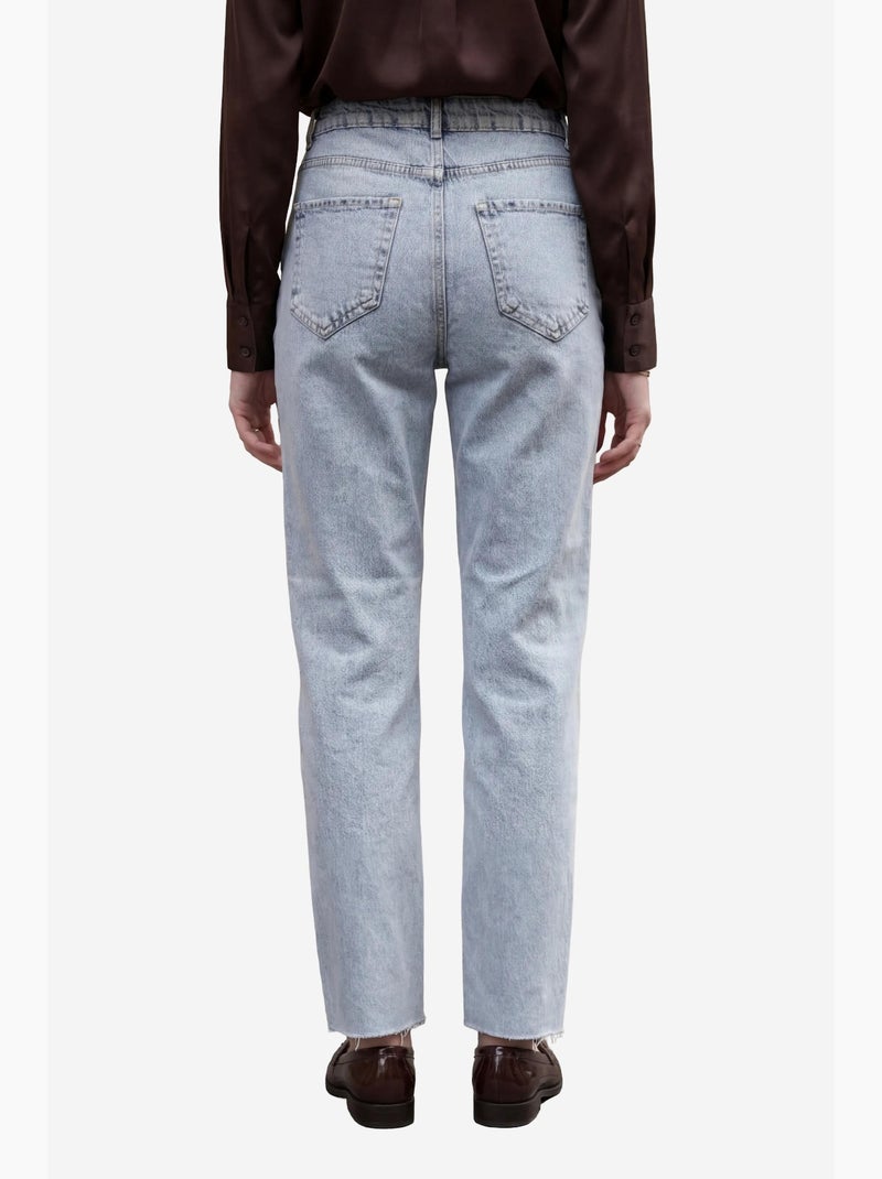 Pantaloni in denim a vita alta, lunghezza alla caviglia, gamba dritta, con tasche my fashion Blu chiaro - Kiabi