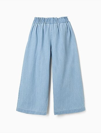 Pantaloni in denim con cintura floreale e vita paperbag