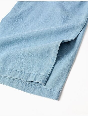 Pantaloni in denim con cintura floreale e vita paperbag