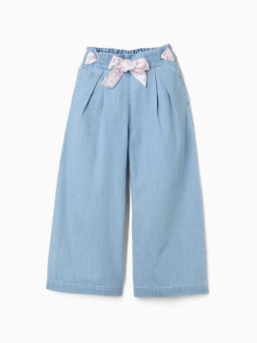 Pantaloni in denim con cintura floreale e vita paperbag - Kiabi