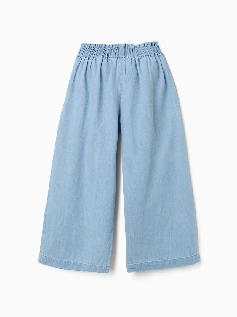 Pantaloni in denim con cintura floreale e vita paperbag Blu chiaro - Kiabi