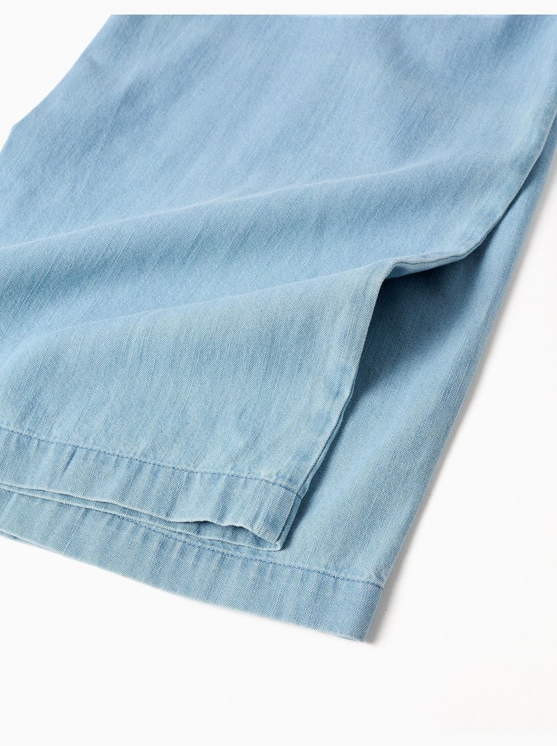 Pantaloni in denim con cintura floreale e vita paperbag Blu chiaro - Kiabi