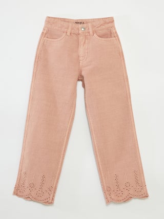 Pantaloni in denim con ricamo a punto inglese