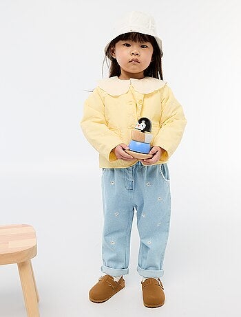 Pantaloni in denim fiorellini modello paperbag