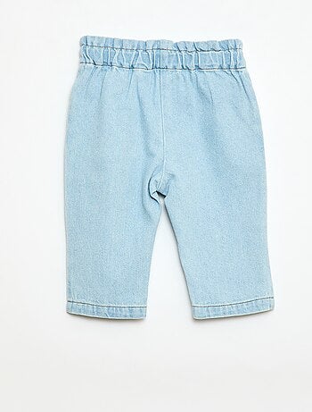 Pantaloni in denim fiorellini modello paperbag