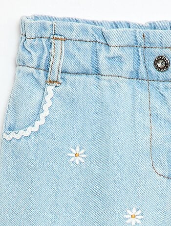 Pantaloni in denim fiorellini modello paperbag