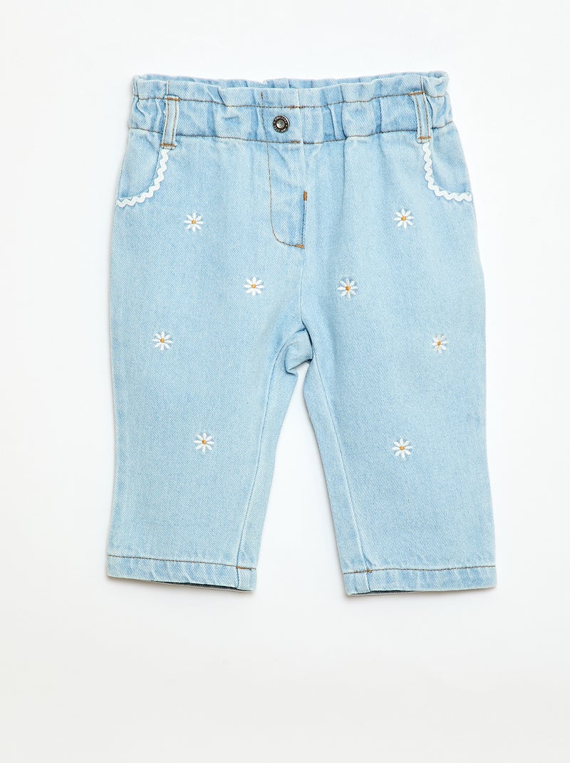 Pantaloni in denim fiorellini modello paperbag Blu - Kiabi