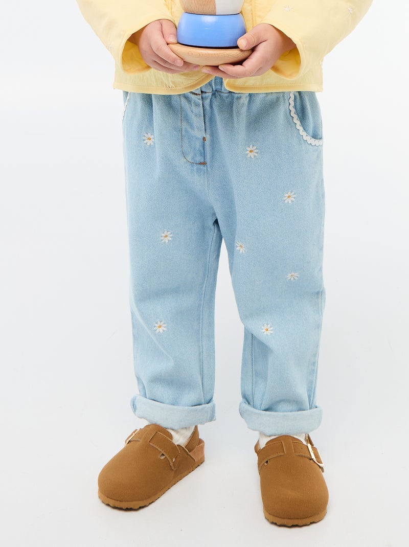 Pantaloni in denim fiorellini modello paperbag Blu - Kiabi