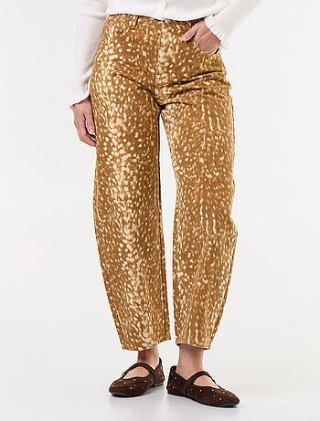Pantaloni in denim taglio barrel con fantasia