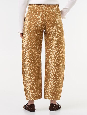 Pantaloni in denim taglio barrel con fantasia