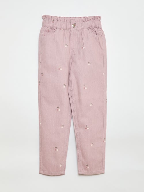Pantaloni in denim taglio mom con motivo - Kiabi