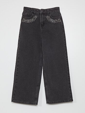 Pantaloni in denim wide leg con strass - Kiabi