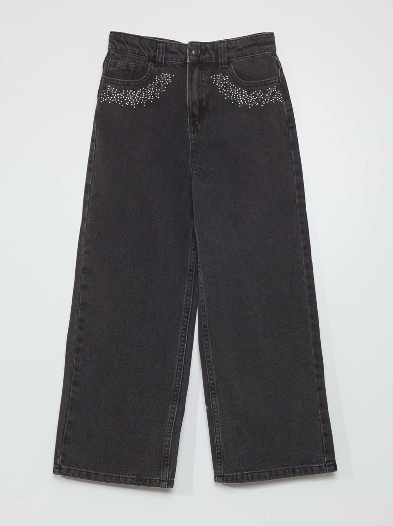 Pantaloni in denim wide leg con strass GRIGIO - Kiabi