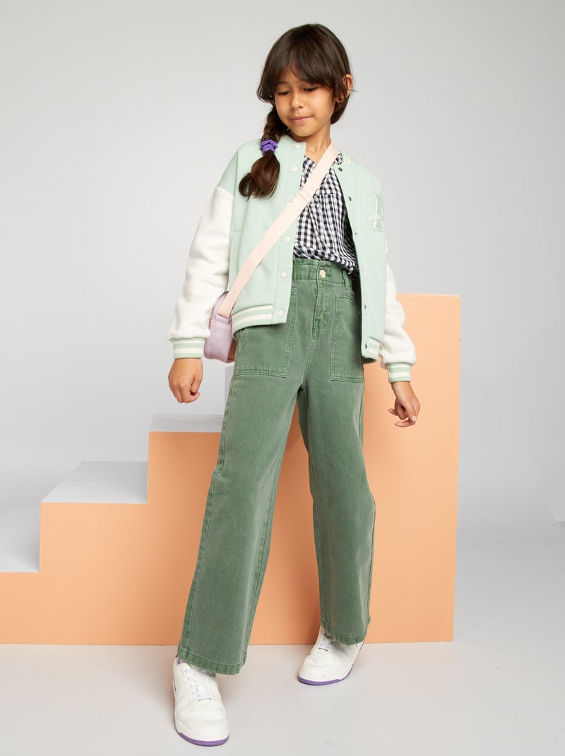 Pantaloni in denim wide leg grigio verde - Kiabi