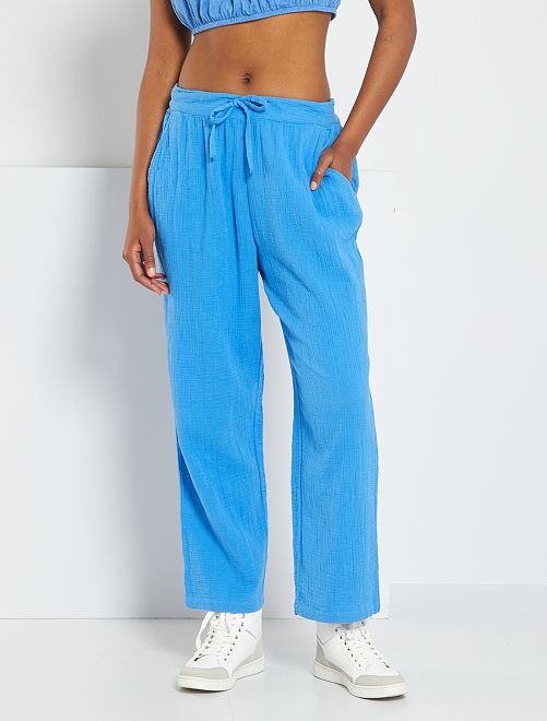 Pantaloni in doppia garza di cotone - BLU - Kiabi - 18.00€