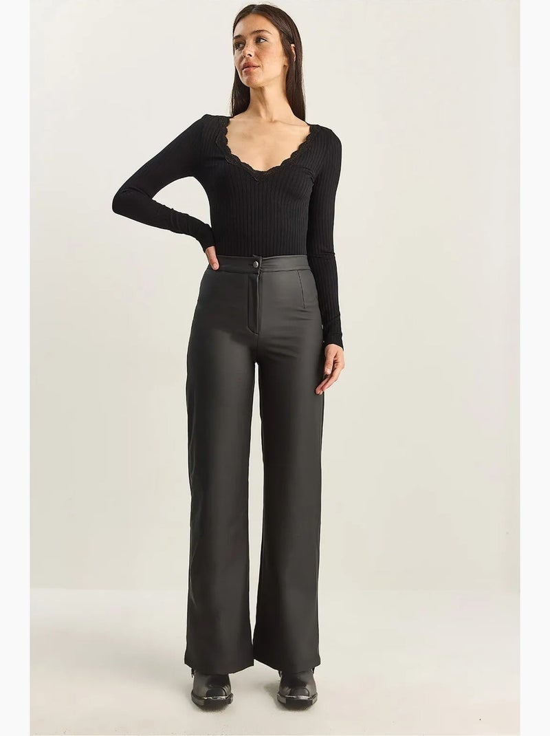 Pantaloni in ecopelle a vita alta a gamba ampia lucci Nero - Kiabi