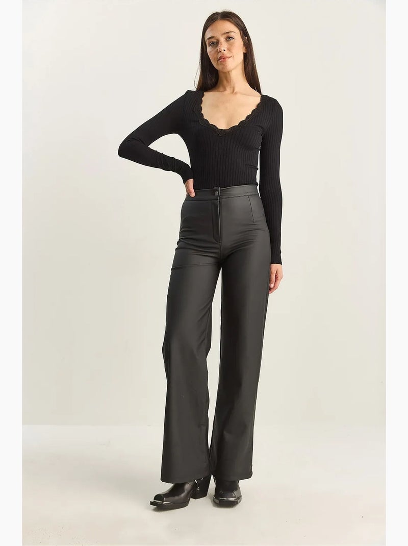 Pantaloni in ecopelle a vita alta a gamba ampia lucci Nero - Kiabi