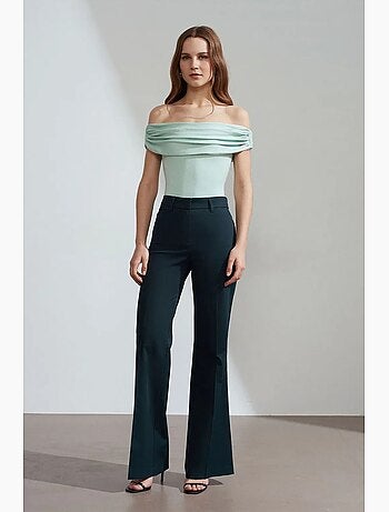 Pantaloni in gabardine a zampa a vita alta da donna dilvin