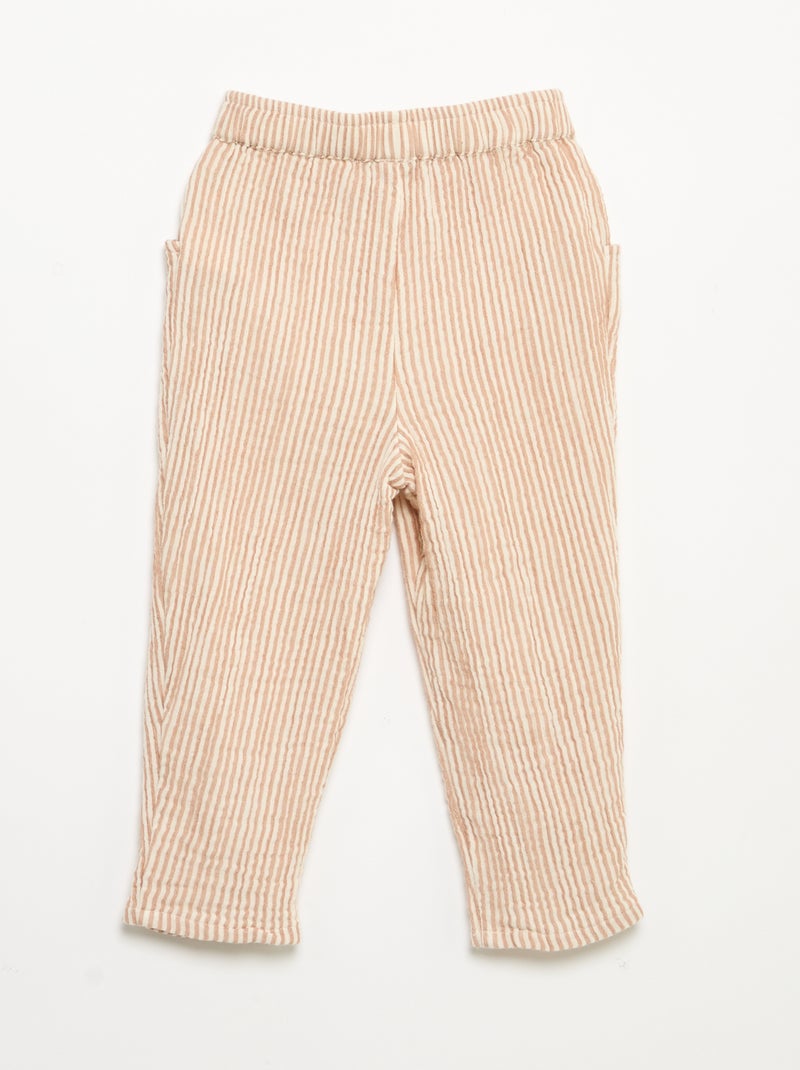 Pantaloni in garza di cotone Marrone - Kiabi