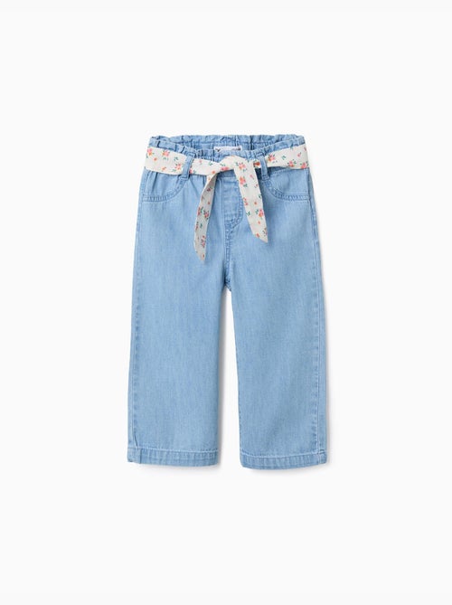 Pantaloni in jeans a gamba larga con cintura floreale - Kiabi
