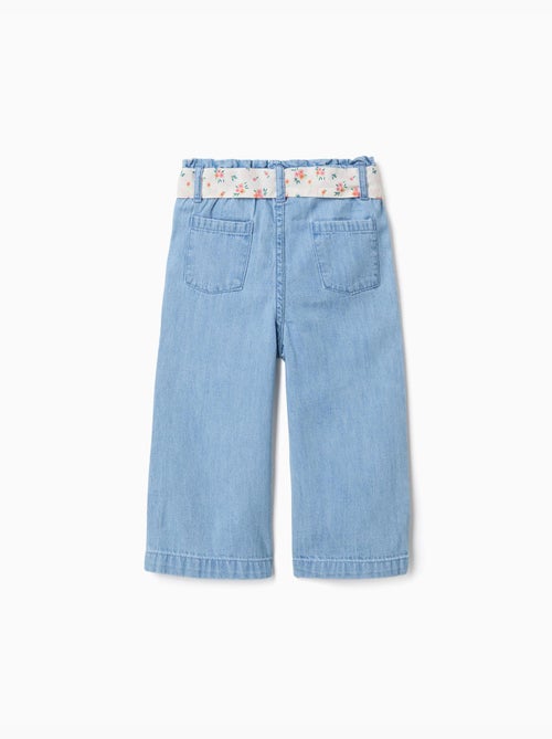 Pantaloni in jeans a gamba larga con cintura floreale - Kiabi
