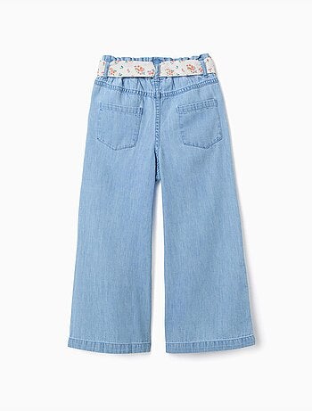 Pantaloni in jeans a gamba larga con cintura floreale