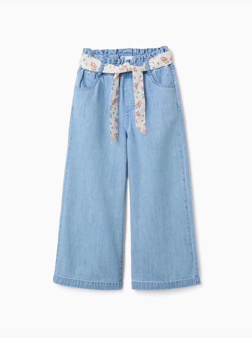 Pantaloni in jeans a gamba larga con cintura floreale - Kiabi Pantaloni in jeans a gamba larga con cintura floreale - Kiabi