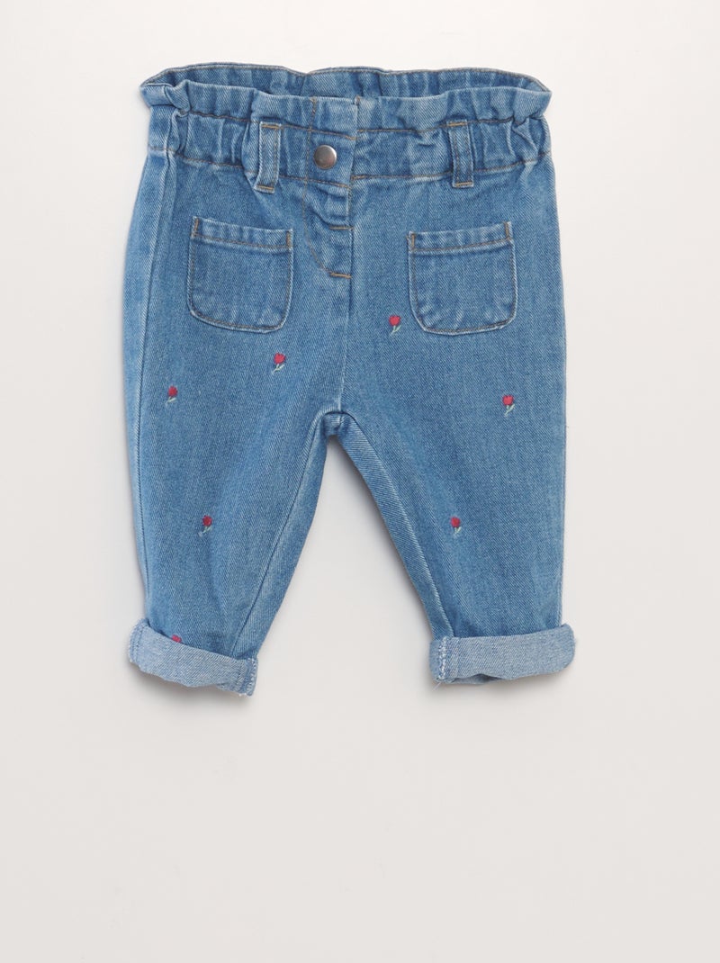 Pantaloni in jeans con ricamo tulipani BLU - Kiabi