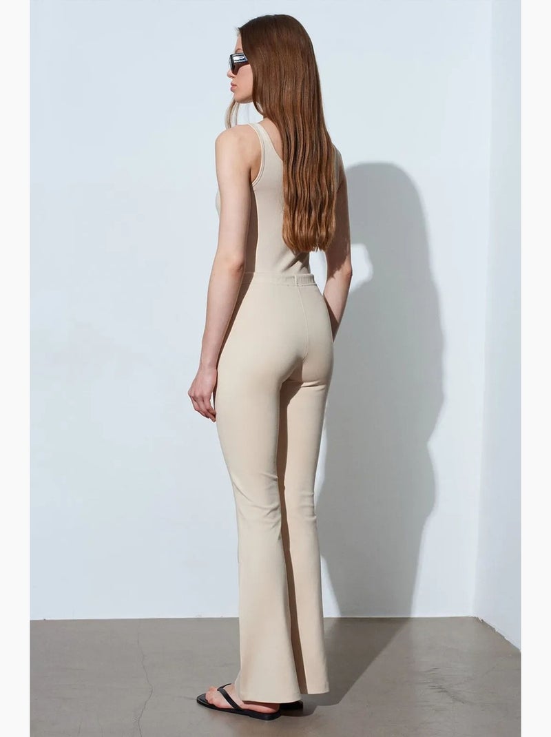 Pantaloni in jersey a zampa a vita media con coulisse dilvin Beige argilla - Kiabi