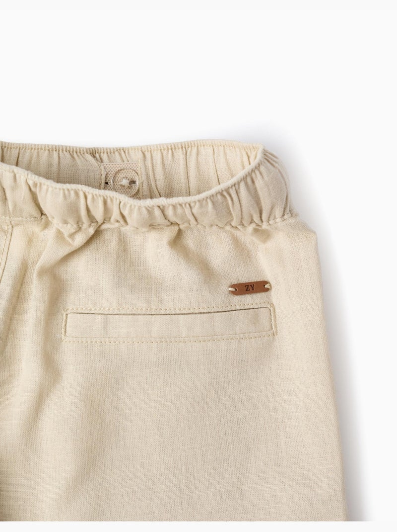 Pantaloni in lino a taglio dritto con coulisse Beige chiaro - Kiabi