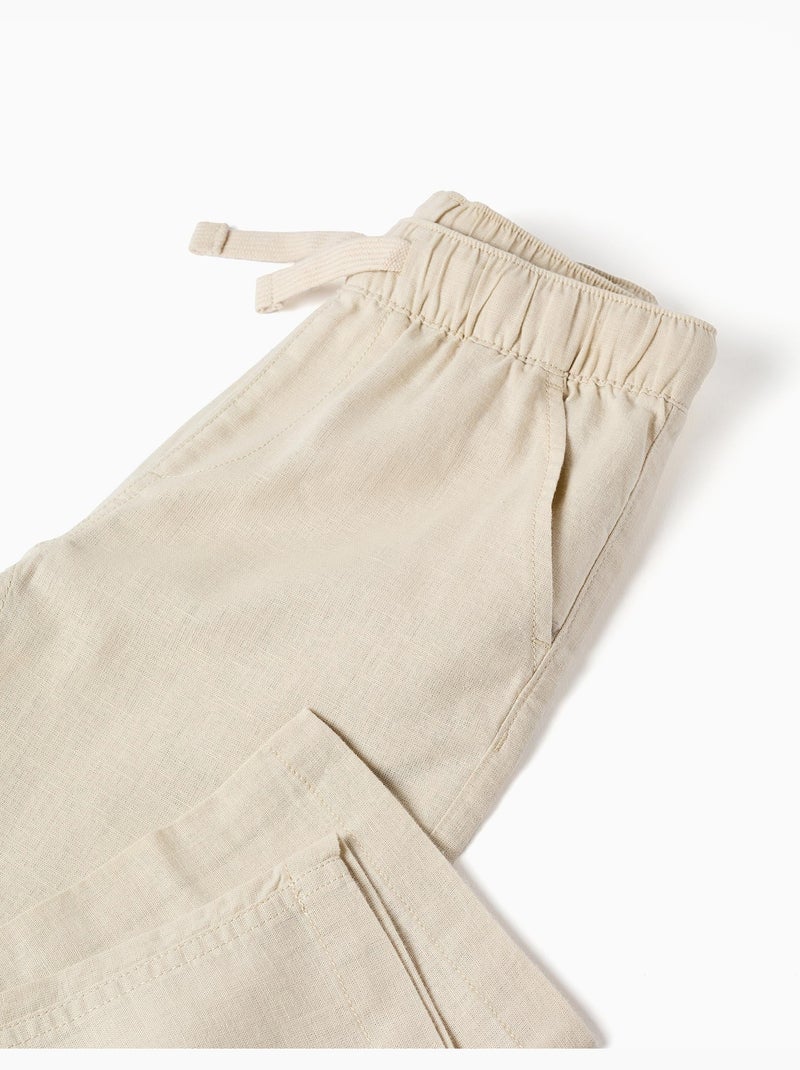 Pantaloni in lino a taglio dritto con coulisse Beige chiaro - Kiabi