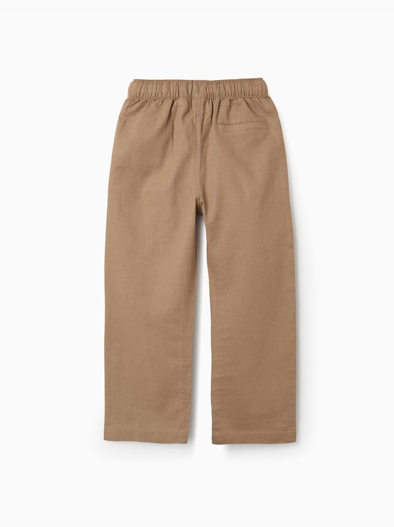 Pantaloni in lino a taglio dritto con coulisse Beige scuro - Kiabi
