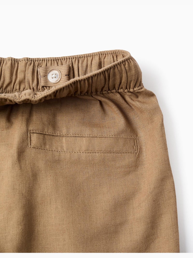 Pantaloni in lino a taglio dritto con coulisse Beige scuro - Kiabi