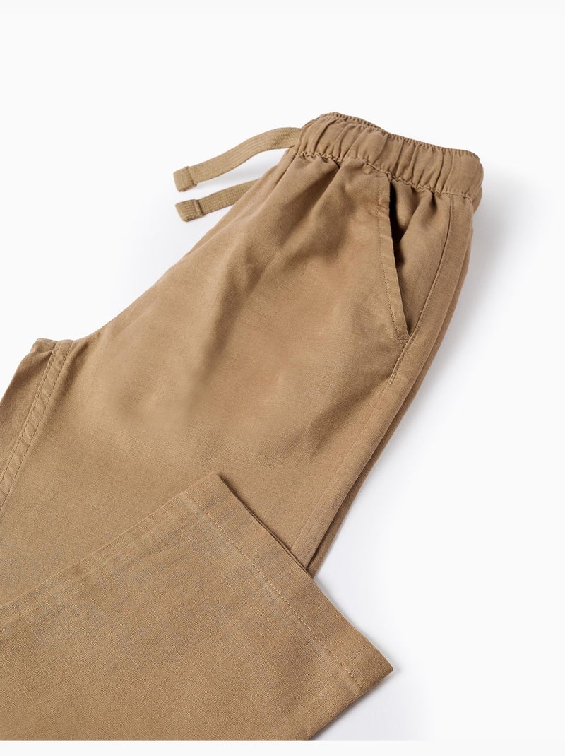Pantaloni in lino a taglio dritto con coulisse Beige scuro - Kiabi