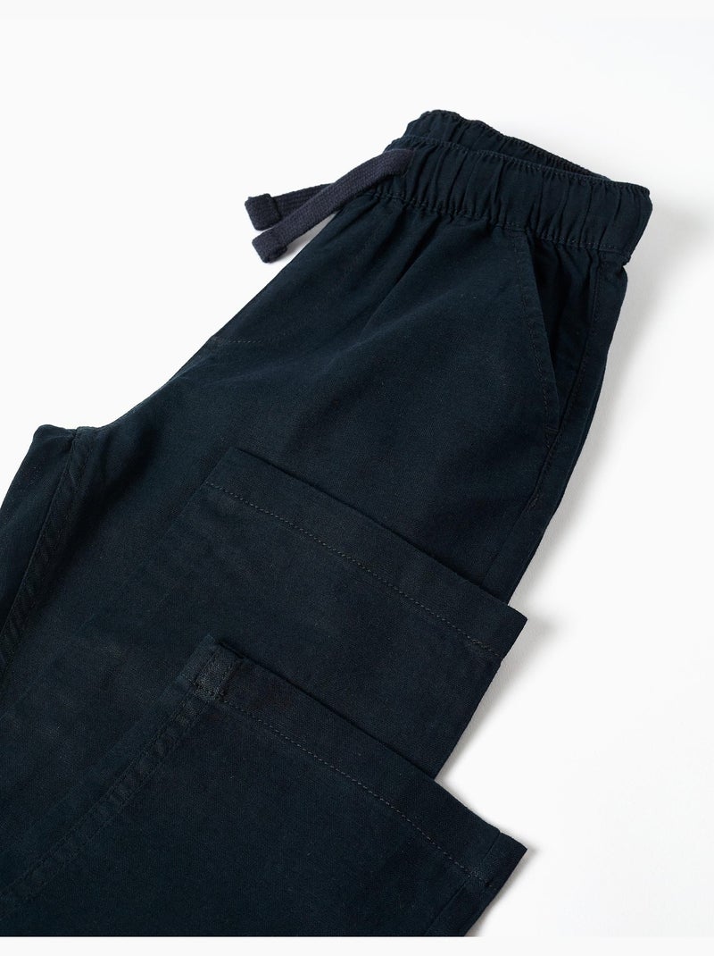 Pantaloni in lino a taglio dritto con coulisse Blu Blu - Kiabi