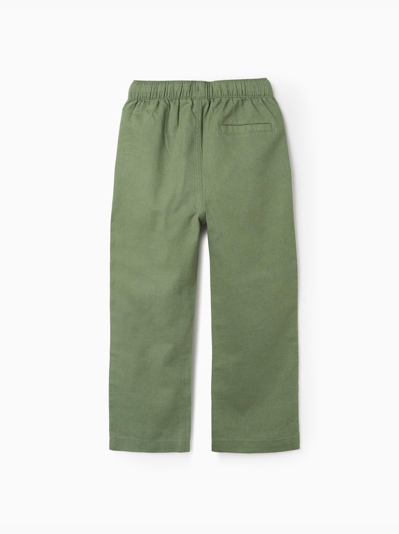Pantaloni in lino a taglio dritto con coulisse Verde - Kiabi