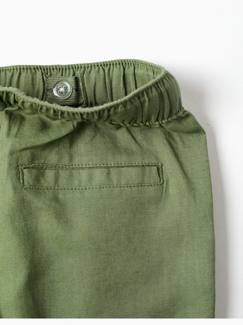 Pantaloni in lino a taglio dritto con coulisse Verde - Kiabi
