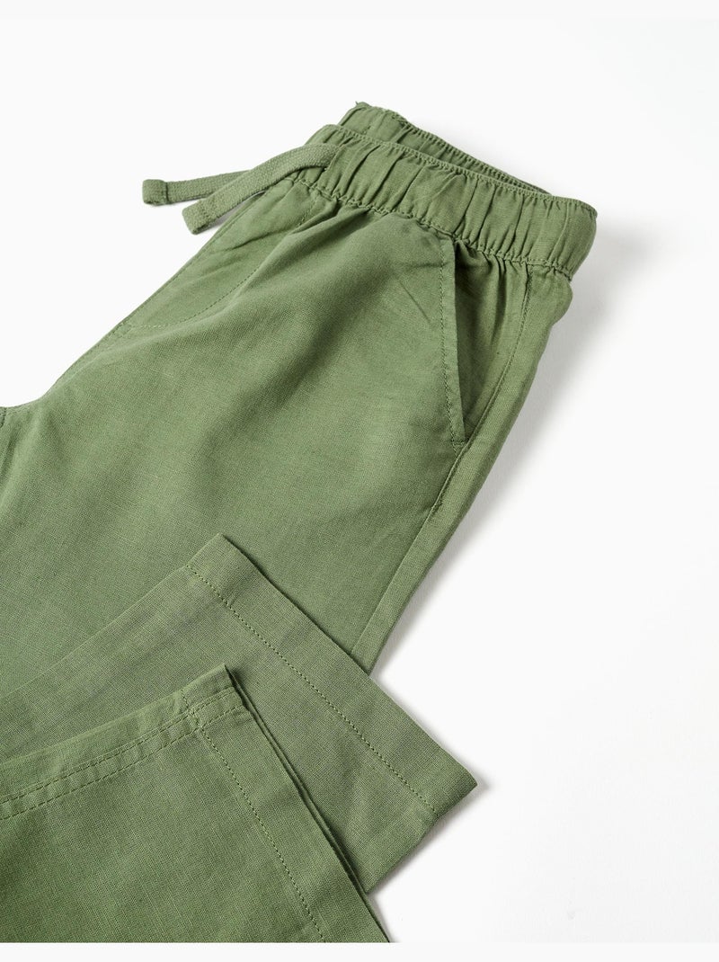 Pantaloni in lino a taglio dritto con coulisse Verde - Kiabi