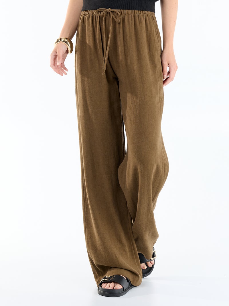 Pantaloni in lino con 2 tasche Marrone - Kiabi